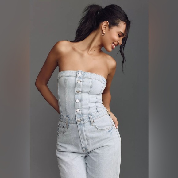 🆕 Anthropologie Pistola Daphne Strapless Denim High Rise Barrel Leg Jumpsuit - Picture 6 of 16